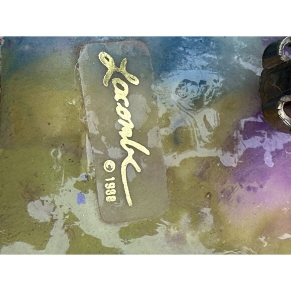 VTG  signed  1988 Amy Lacombe designer blue  green Clip On Earrings - Picture 6 of 8